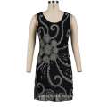 Summer Sleeveless Short Dress Black Bodycon Dress with Beads For Women